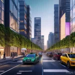 5G 네트워크와 미래 통신 기술 - **Prompt: "A vibrant, futuristic smart city scene at sunset, showcasing the transformative power of ...