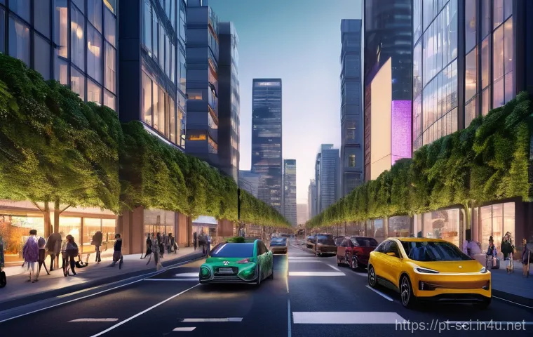 5G 네트워크와 미래 통신 기술 - **Prompt: "A vibrant, futuristic smart city scene at sunset, showcasing the transformative power of ...
