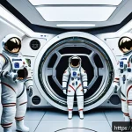 우주 정거장과 인공 중력 실험 - A futuristic space station interior showcasing a rotating habitat module generating artificial gravi...