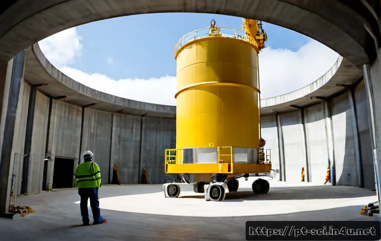 Home 17 핵폐기물 관리 기술 - Photorealistic nuclear waste management facility in Portugal, a sealed stainless-steel radioactive w...